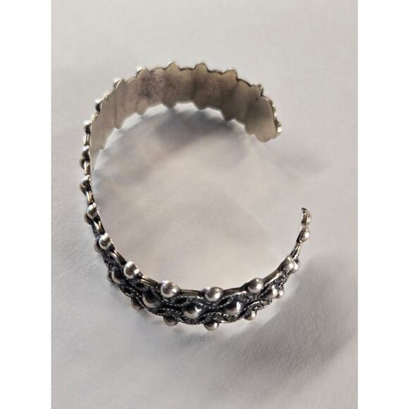 Vintage Mexico Sterling Silver Beaded Filigree Cuff Bangle Bracelet - Picture 6 of 8